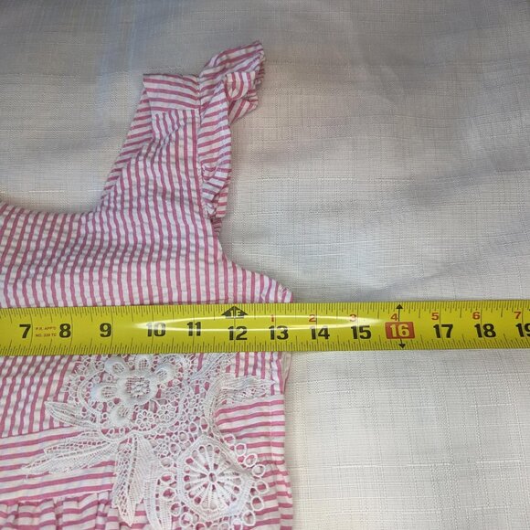 Rare Editions Girls Pink White Seersucker‎ Dress With White Lace Applique - Picture 2 of 10